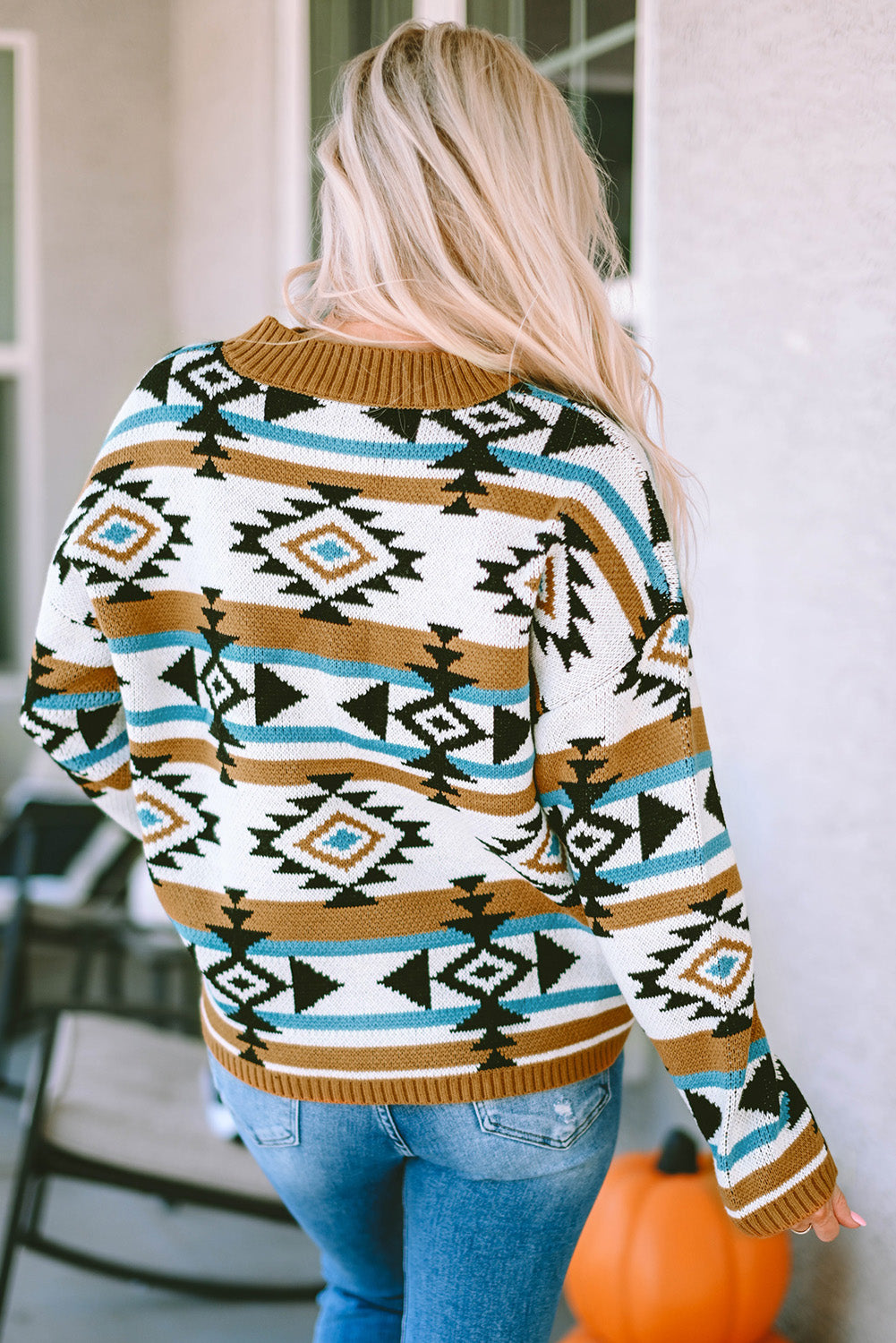 Brown Aztec Striped Knit Ribbed Trim Sweater | Plus Size Western Fashion | Cowgirl Era