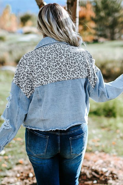 Blue Plus Size Leopard Ripped Cropped Denim Jacket | Plus Size Western Fashion | Cowgirl Era