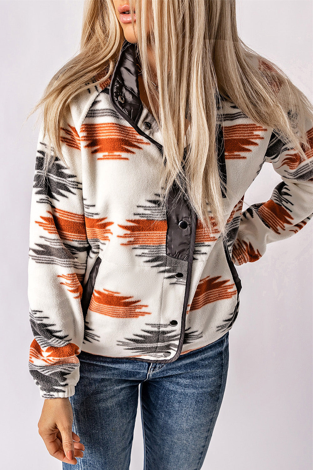 Gray Western Aztec Snap Buttoned Fleece Jacket | Plus Size Western Fashion | Cowgirl Era 