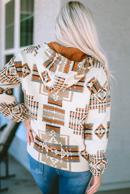 Beige Aztec Print Kangaroo Pocket Half-Zip Hoodie | Plus Size Western Fashion | Cowgirl Era