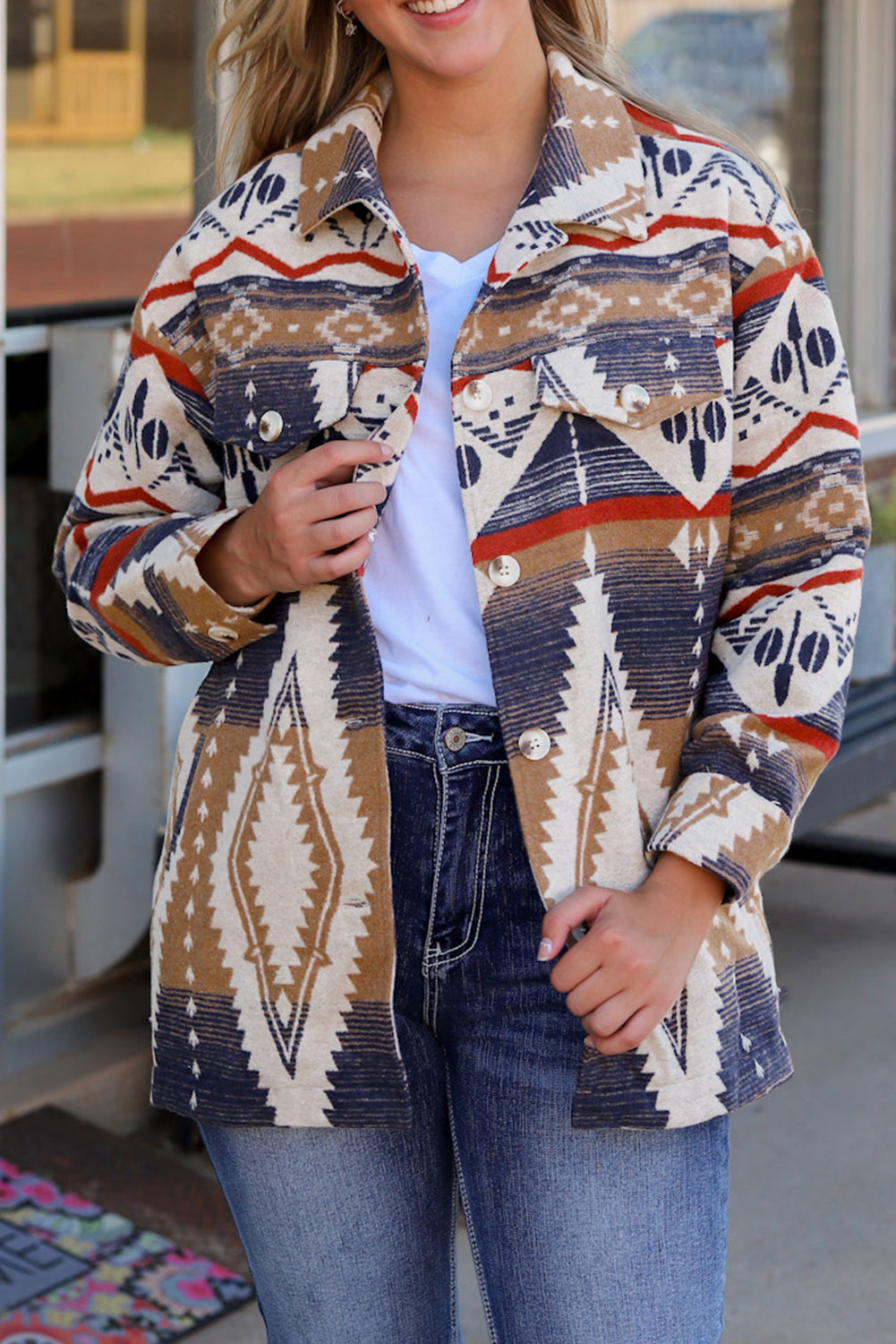 Multicolor Aztec Print Button-Up Oversized Jacket | Plus Size Western Fashion | Cowgirl Era 