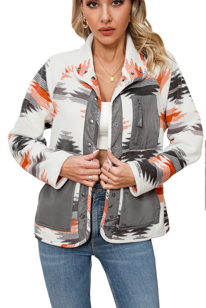 Multicolor Aztec Fleece Patchwork Snap Button Jacket | Plus Size Western Fashion | Cowgirl Era