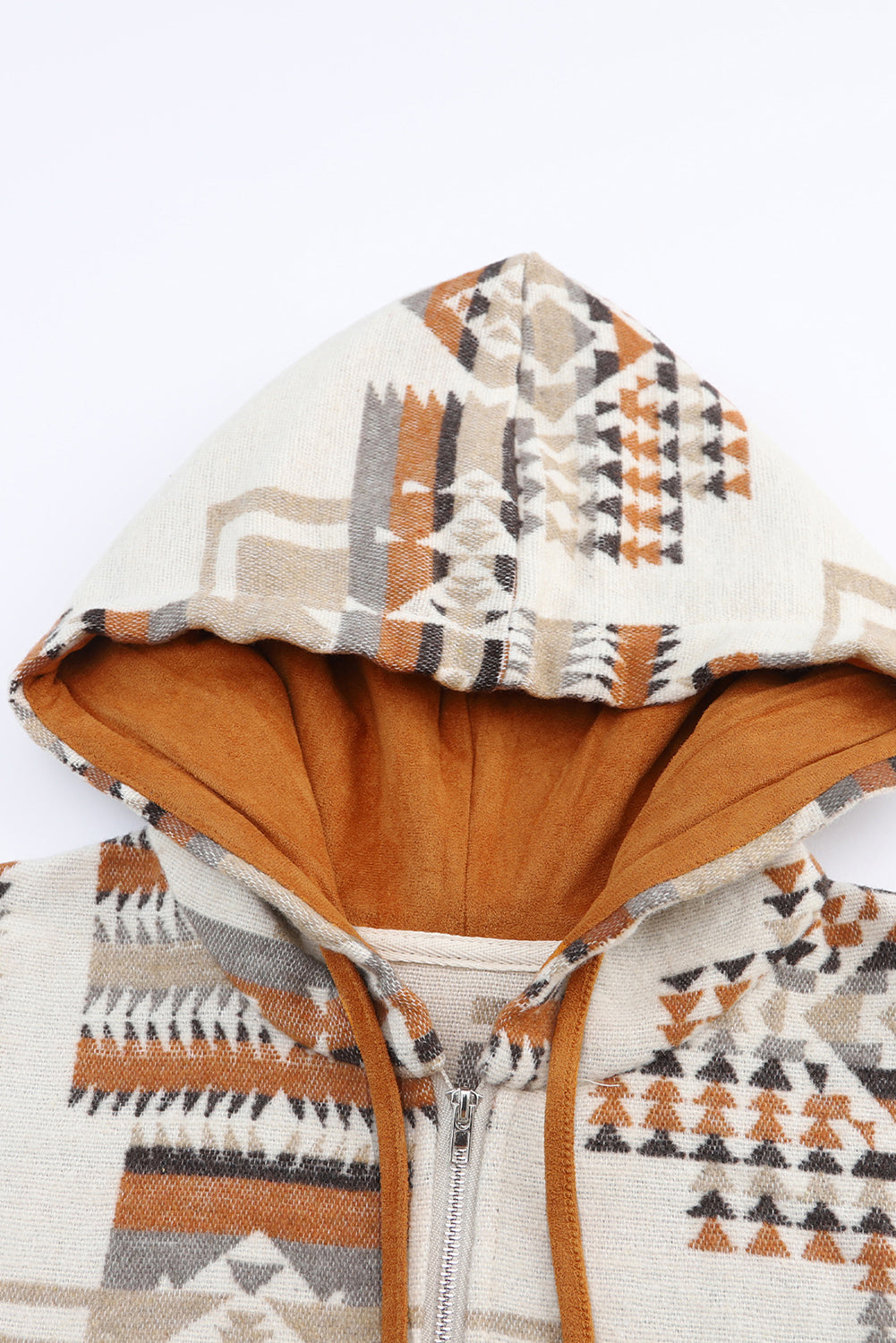 Beige Aztec Print Kangaroo Pocket Half-Zip Hoodie