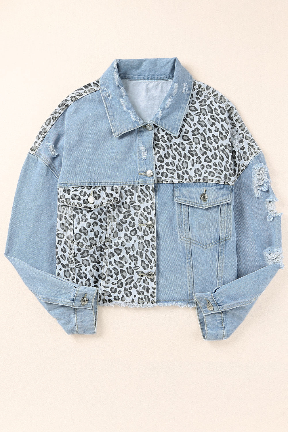 Blue Plus Size Leopard Ripped Cropped Denim Jacket | Plus Size Western Fashion | Cowgirl Era