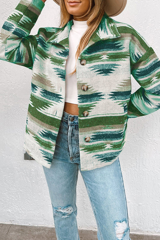 Blackish Green Aztec Print Button Up Long Sleeve Jacket | Plus Size Western Fashion | Cowgirl Era