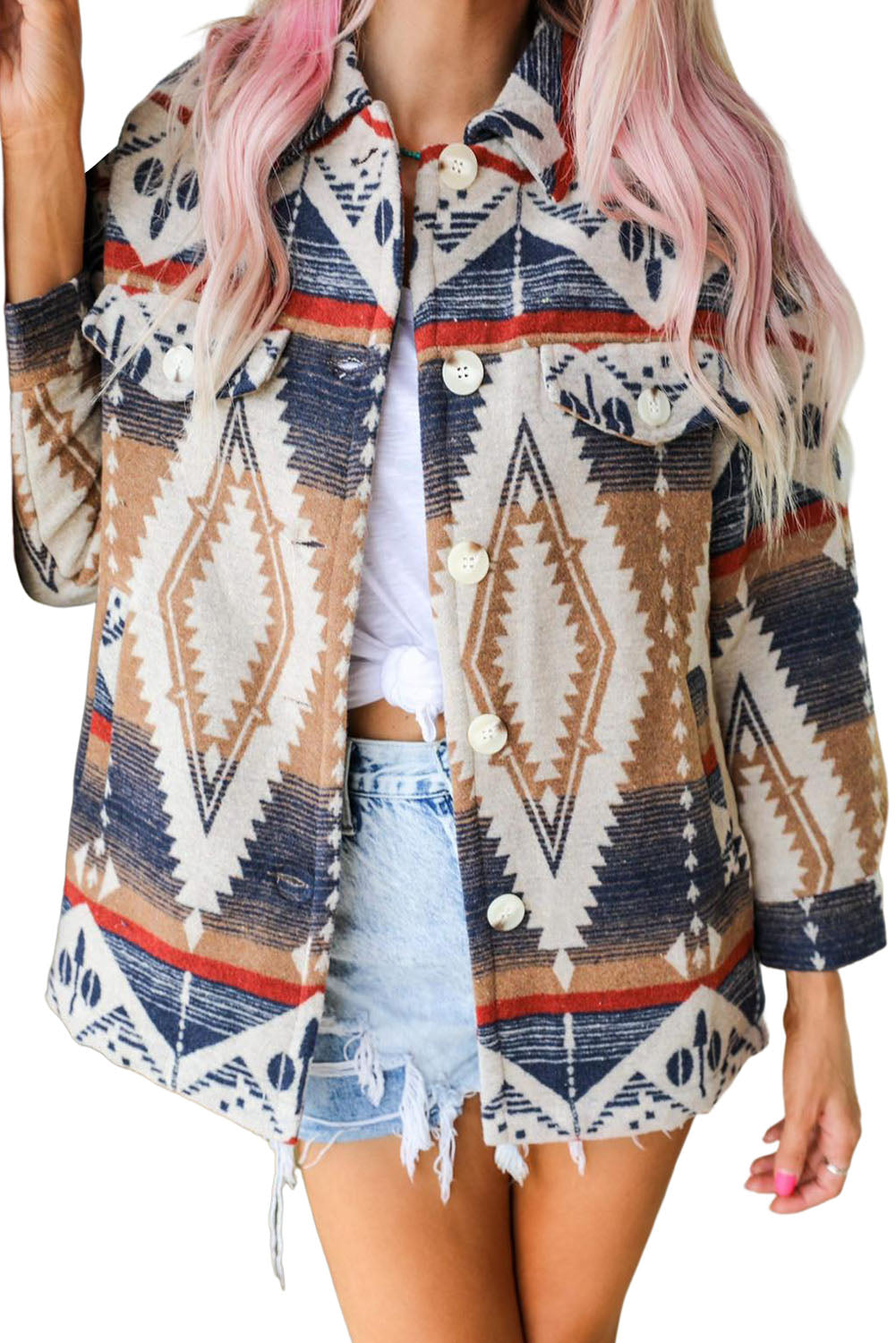 Multicolor Aztec Print Button-Up Oversized Jacket | Plus Size Western Fashion | Cowgirl Era 