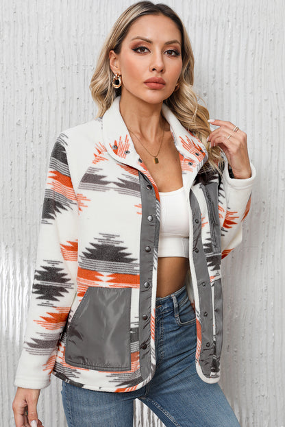 Multicolor Aztec Fleece Patchwork Snap Button Jacket | Plus Size Western Fashion | Cowgirl Era