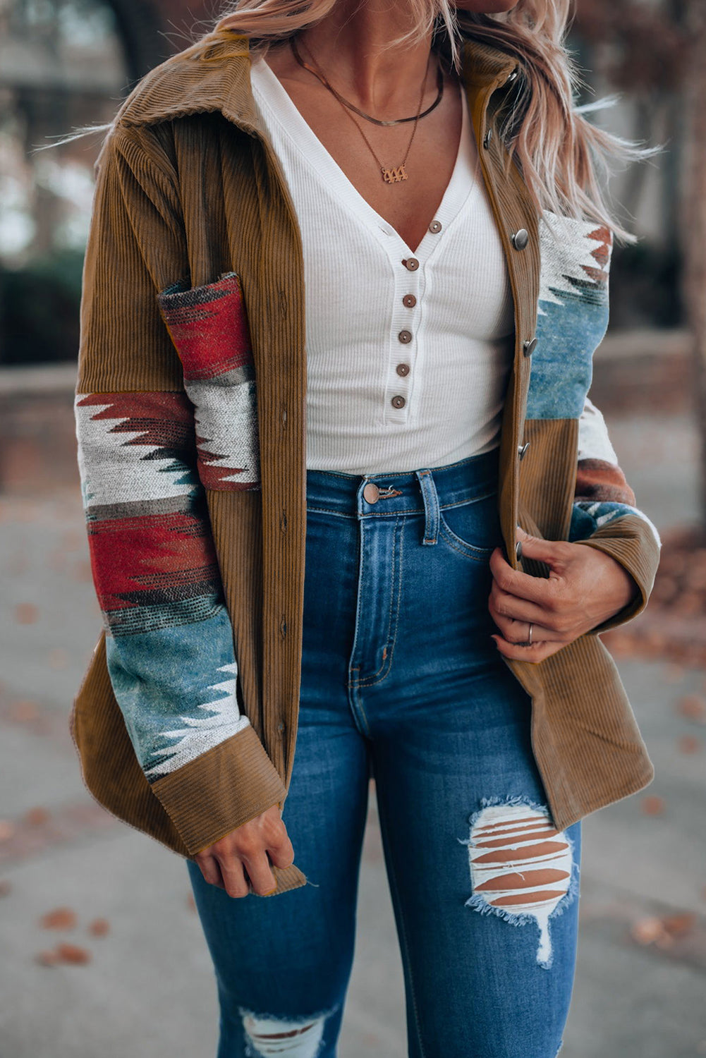 Khaki Aztec Pattern Corduroy Shacket | Plus Size Western Fashion | Cowgirl Era