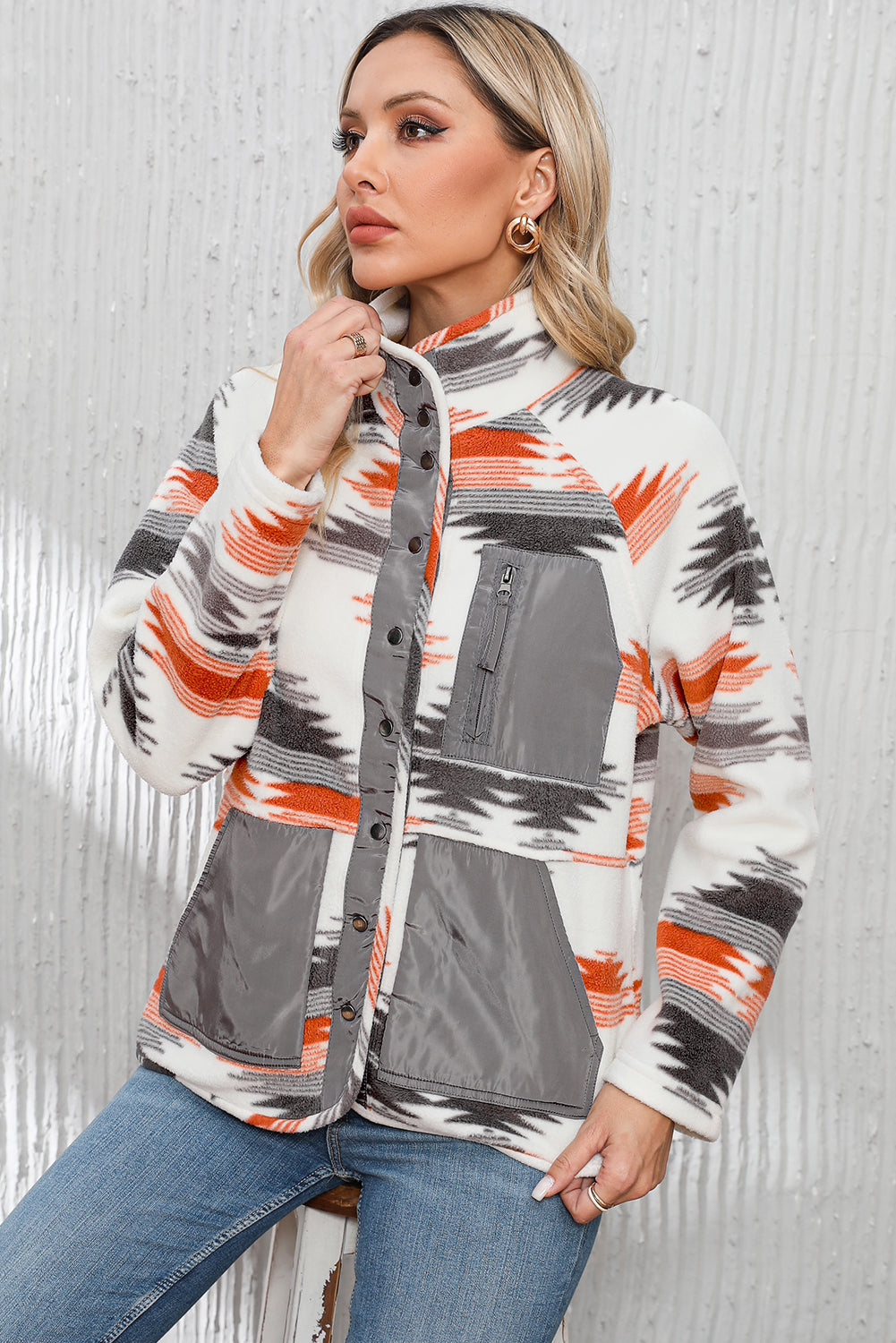 Multicolor Aztec Fleece Patchwork Snap Button Jacket | Plus Size Western Fashion | Cowgirl Era