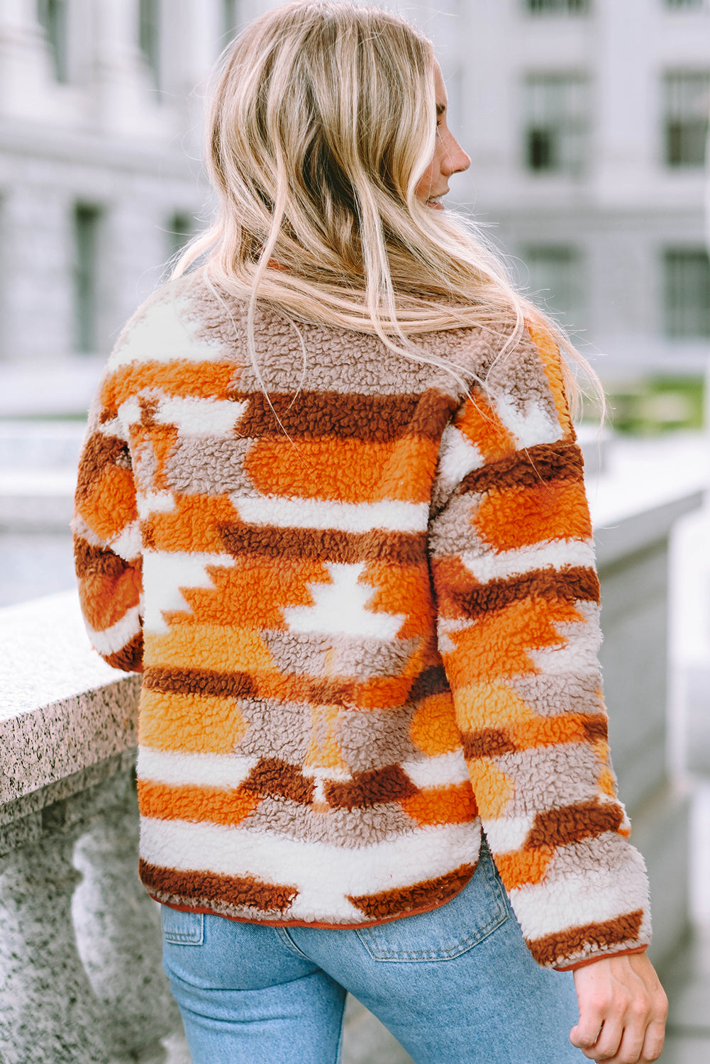 Brown Quilted Patch Pockets Aztec Furry Jacket | Plus Size Western Fashion | Cowgirl Era