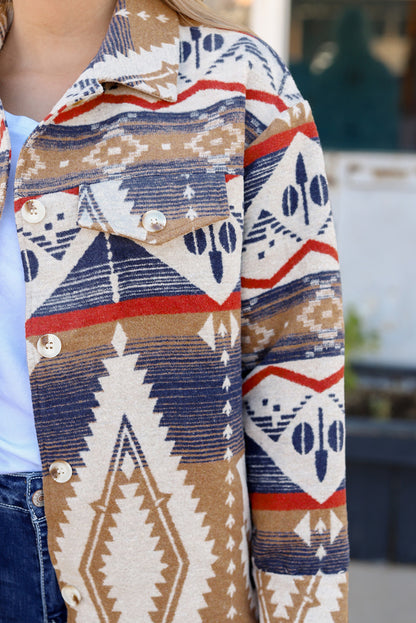 Multicolor Aztec Print Button-Up Oversized Jacket | Plus Size Western Fashion | Cowgirl Era 