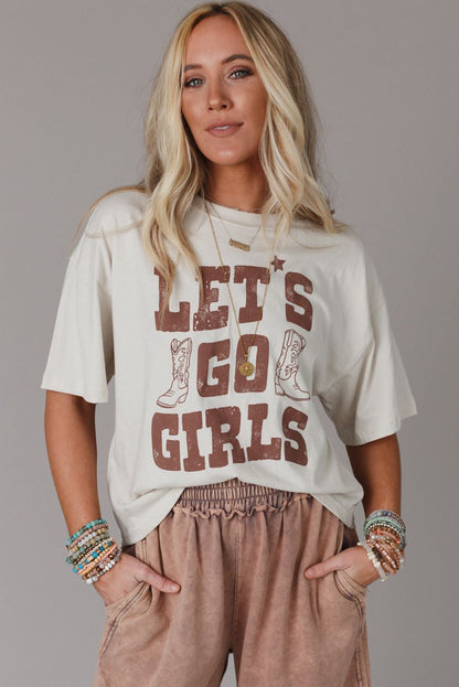 White LETS GO GIRLS Western Boots Tee | Plus Size Western Fashion | Cowgirl Era