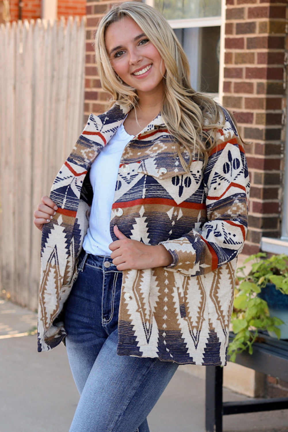 Multicolor Aztec Print Button-Up Oversized Jacket | Plus Size Western Fashion | Cowgirl Era 