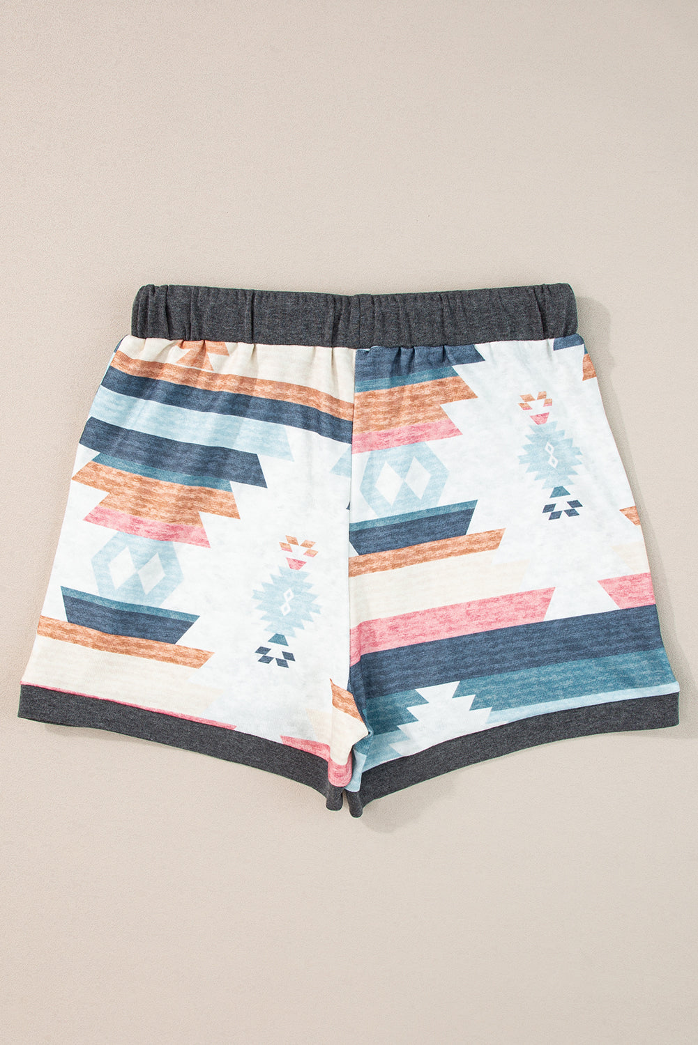 White Aztec Print Drawstring Waist Casual Shorts