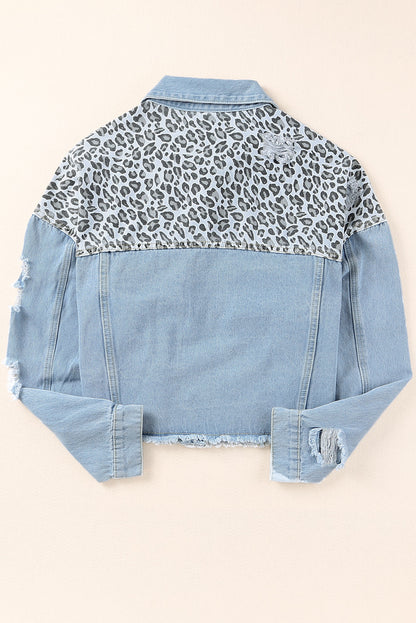 Blue Plus Size Leopard Ripped Cropped Denim Jacket | Plus Size Western Fashion | Cowgirl Era