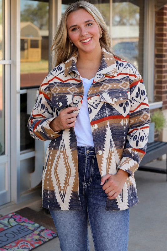 Multicolor Aztec Print Button-Up Oversized Jacket | Plus Size Western Fashion | Cowgirl Era 