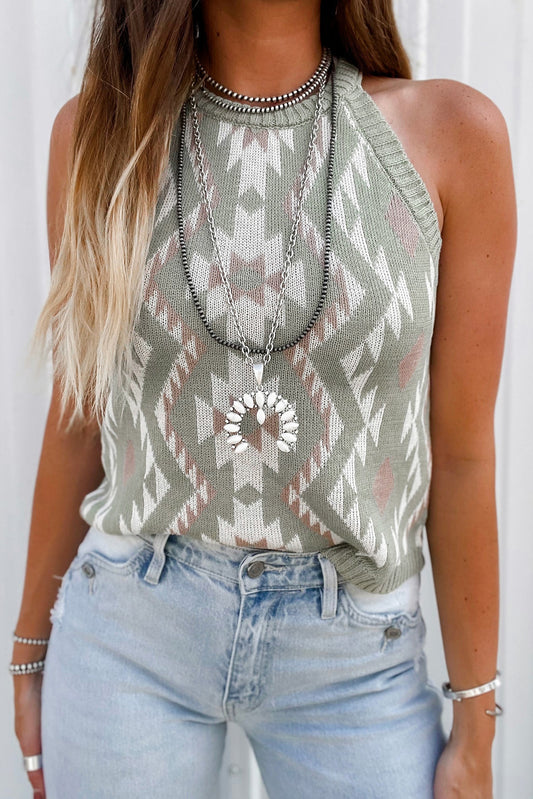 Green Western Tribal Aztec Pattern Knit Sweater Tank | Plus Size Western Fashion | Cowgirl Era