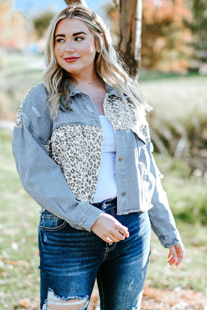 Blue Plus Size Leopard Ripped Cropped Denim Jacket | Plus Size Western Fashion | Cowgirl Era