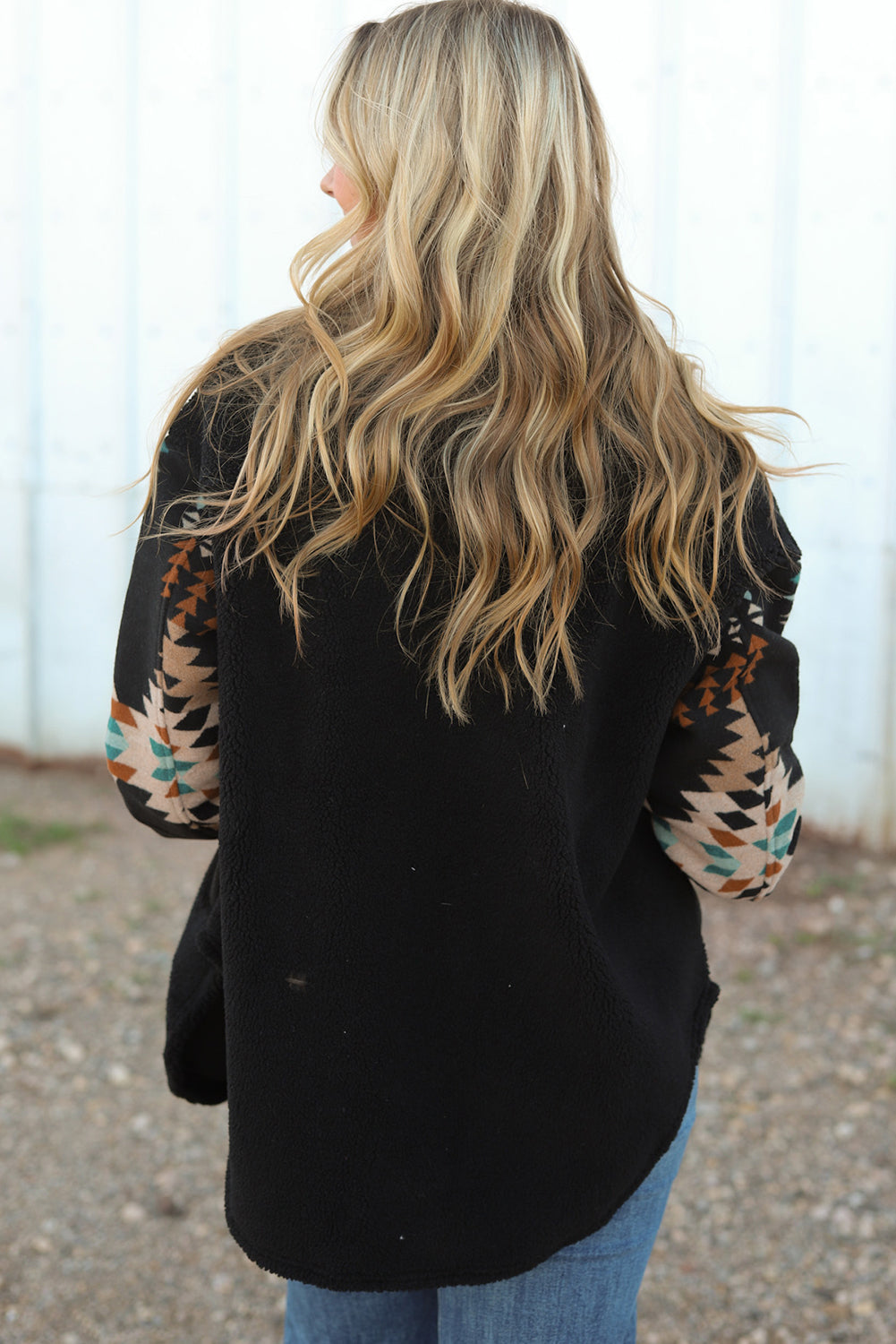 Black Western Aztec Print Accent Fleece Shacket | Plus Size Western Fashion | Cowgirl Era