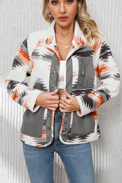 Multicolor Aztec Fleece Patchwork Snap Button Jacket | Plus Size Western Fashion | Cowgirl Era