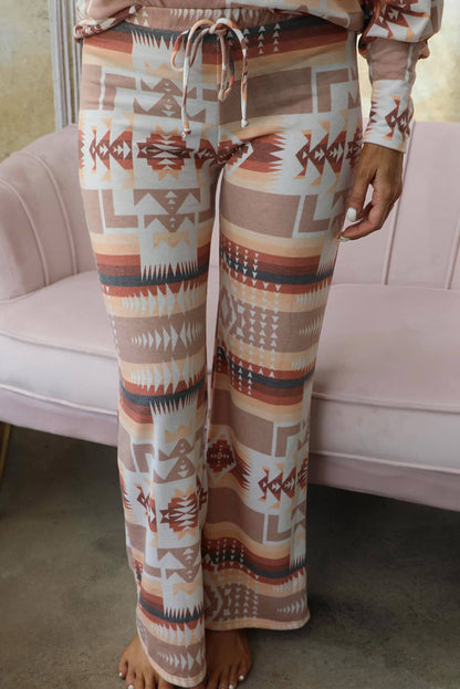 Multicolour Aztec Print Puff Sleeve Pullover and Pants Lounge Outfit | Plus Size Western Fashion | Cowgirl Era